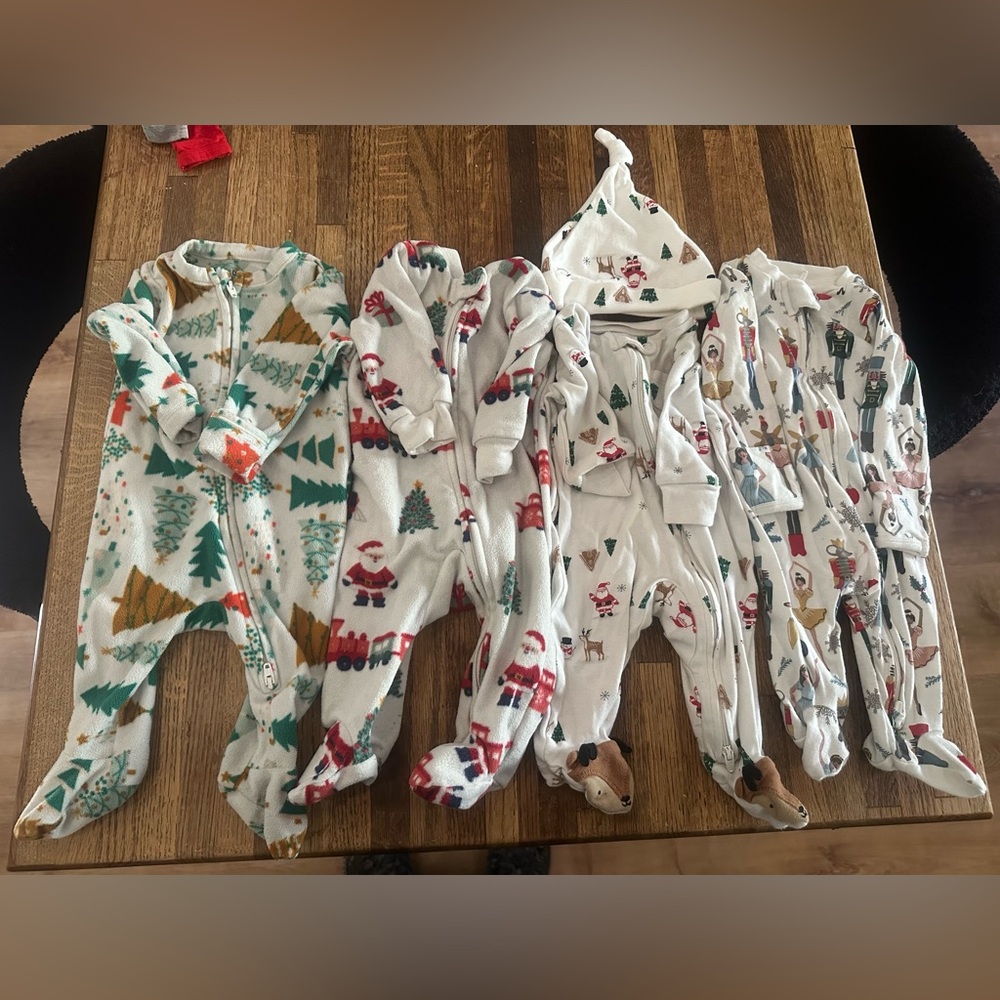 Festive Christmas Holiday Winter Baby Onesies Sleeper Pajamas 3 Months Bundle